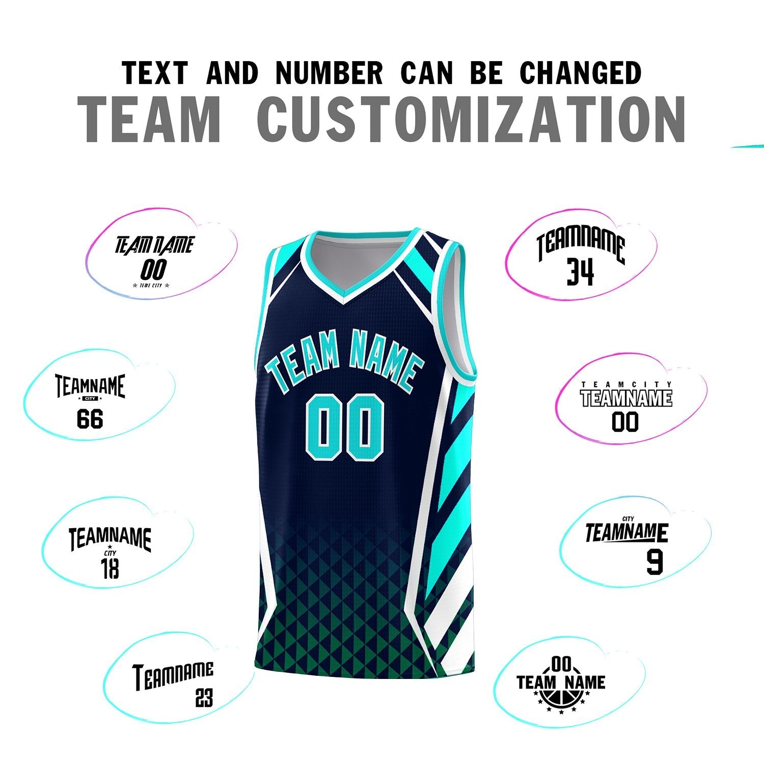 Custom Navy Sky Blue Diamond Pattern Side Slash Sports Uniform Basketball Jersey