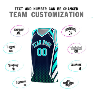 Custom Navy Sky Blue Diamond Pattern Side Slash Sports Uniform Basketball Jersey