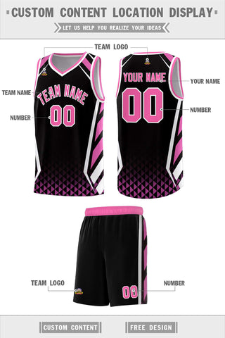 Custom Black Pink Diamond Pattern Side Slash Sports Uniform Basketball Jersey