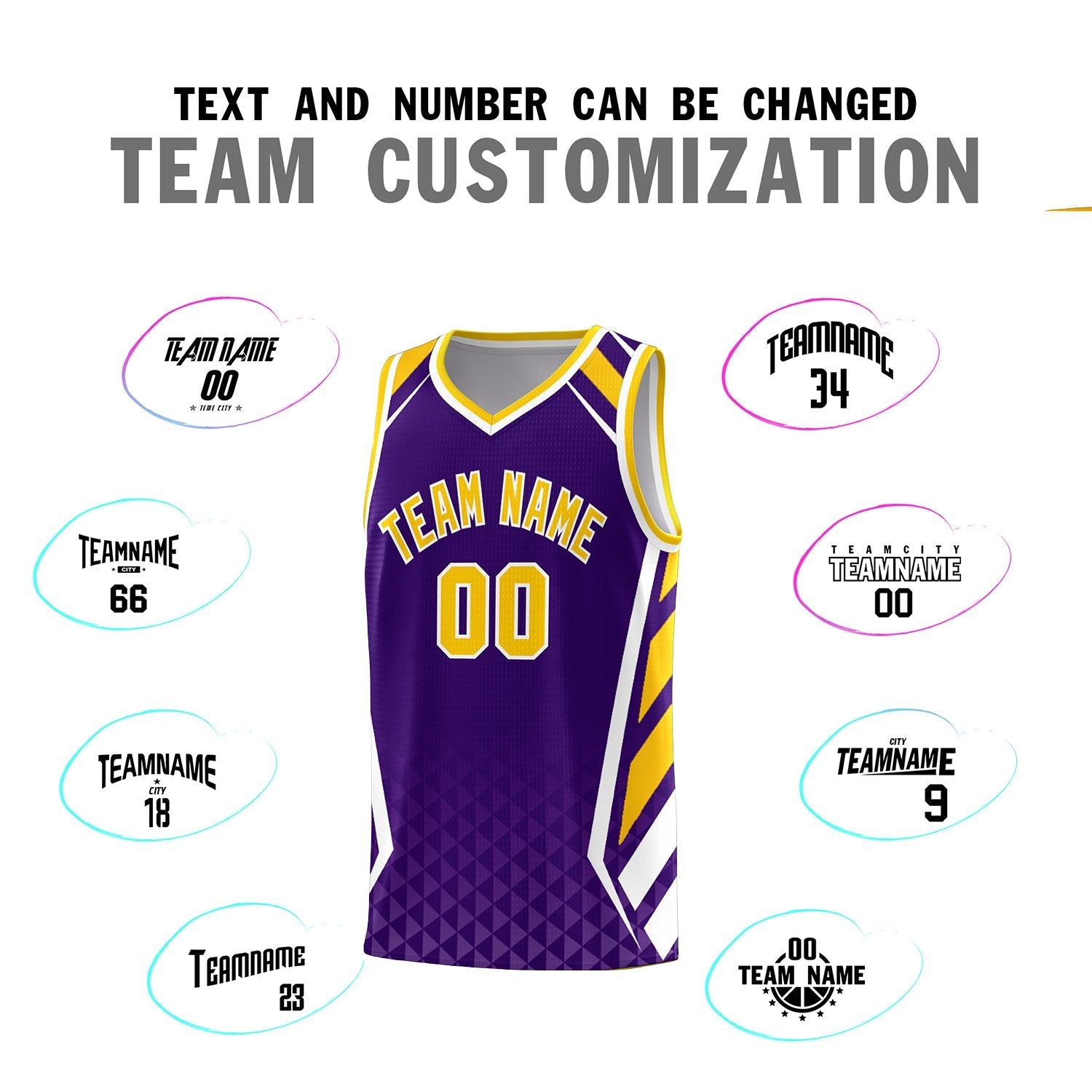 Custom Purple Gold Diamond Pattern Side Slash Sports Uniform Basketball Jersey