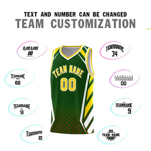 Custom Green Gold Diamond Pattern Side Slash Sports Uniform Basketball Jersey