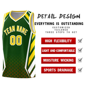 Custom Green Gold Diamond Pattern Side Slash Sports Uniform Basketball Jersey