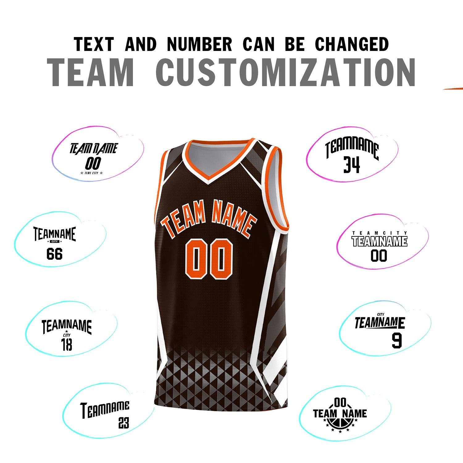 Custom Brown Orange Diamond Pattern Side Slash Sports Uniform Basketball Jersey