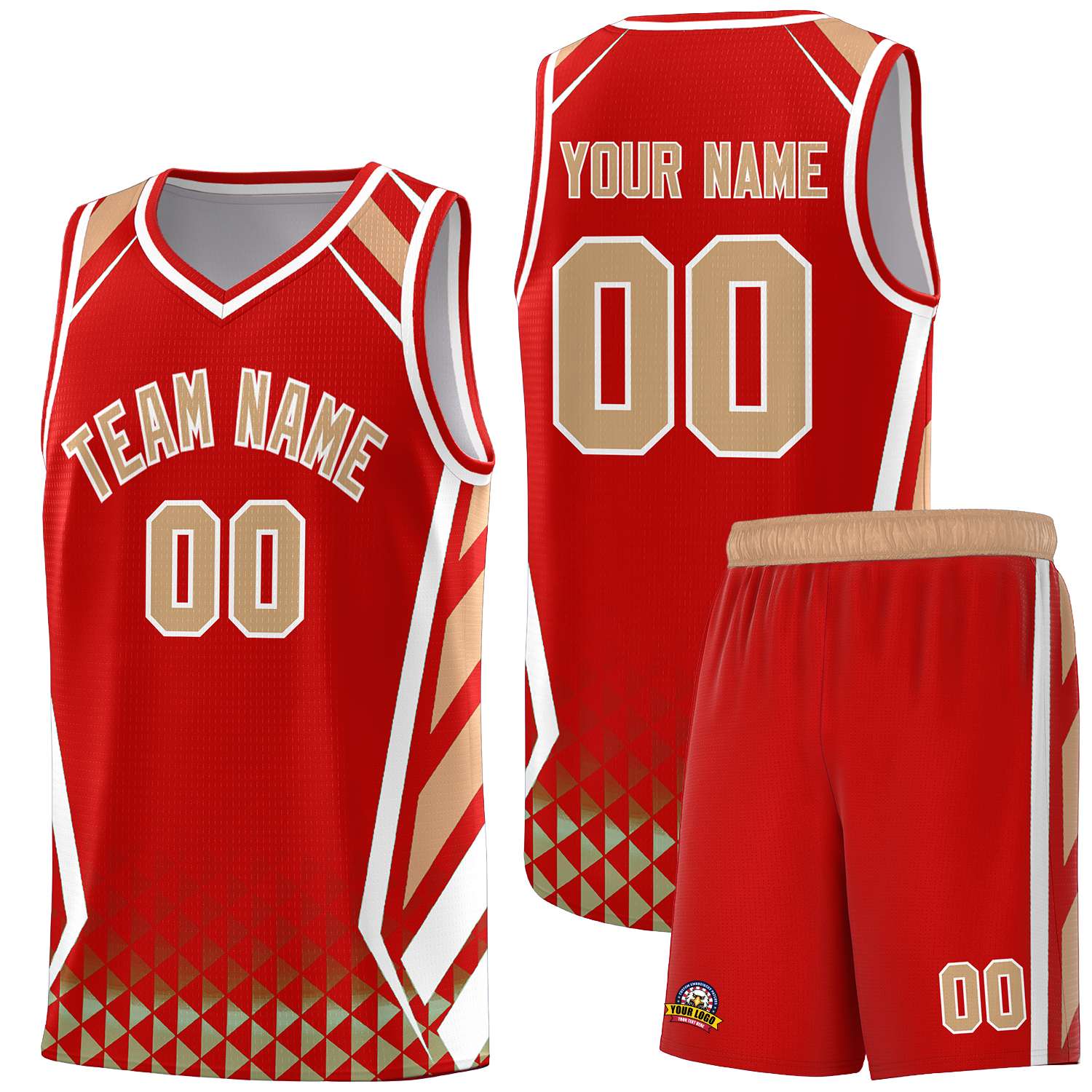 Custom Red Old Gold Diamond Pattern Side Slash Sports Uniform Basketball Jersey