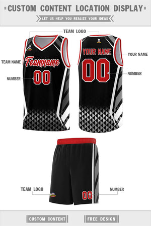 Custom Black Red Diamond Pattern Side Slash Sports Uniform Basketball Jersey