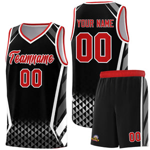 Custom Black Red Diamond Pattern Side Slash Sports Uniform Basketball Jersey