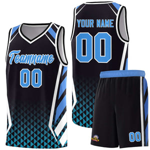 Custom Black Powder Blue Diamond Pattern Side Slash Sports Uniform Basketball Jersey