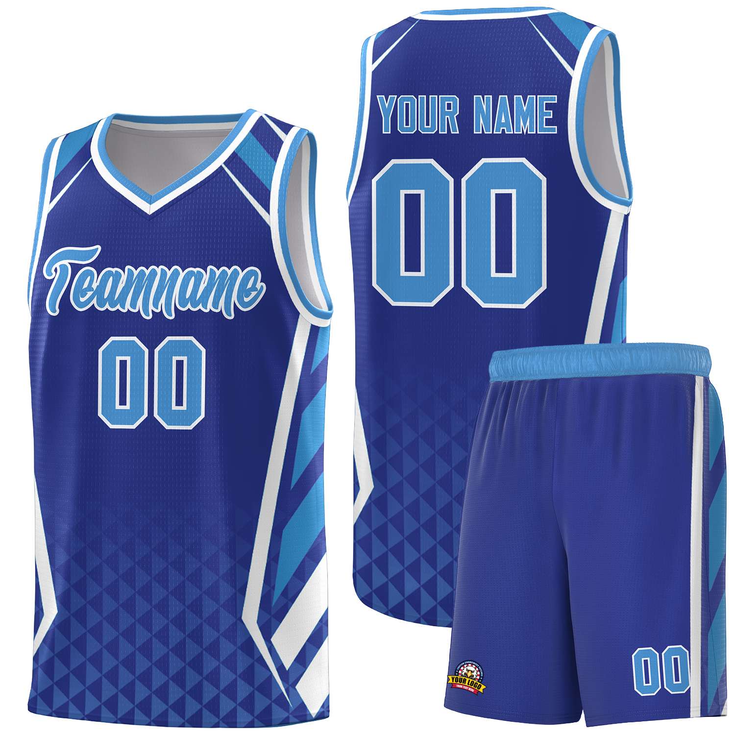 Custom Royal Powder Blue Diamond Pattern Side Slash Sports Uniform Basketball Jersey