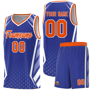 Custom Royal Orange Diamond Pattern Side Slash Sports Uniform Basketball Jersey