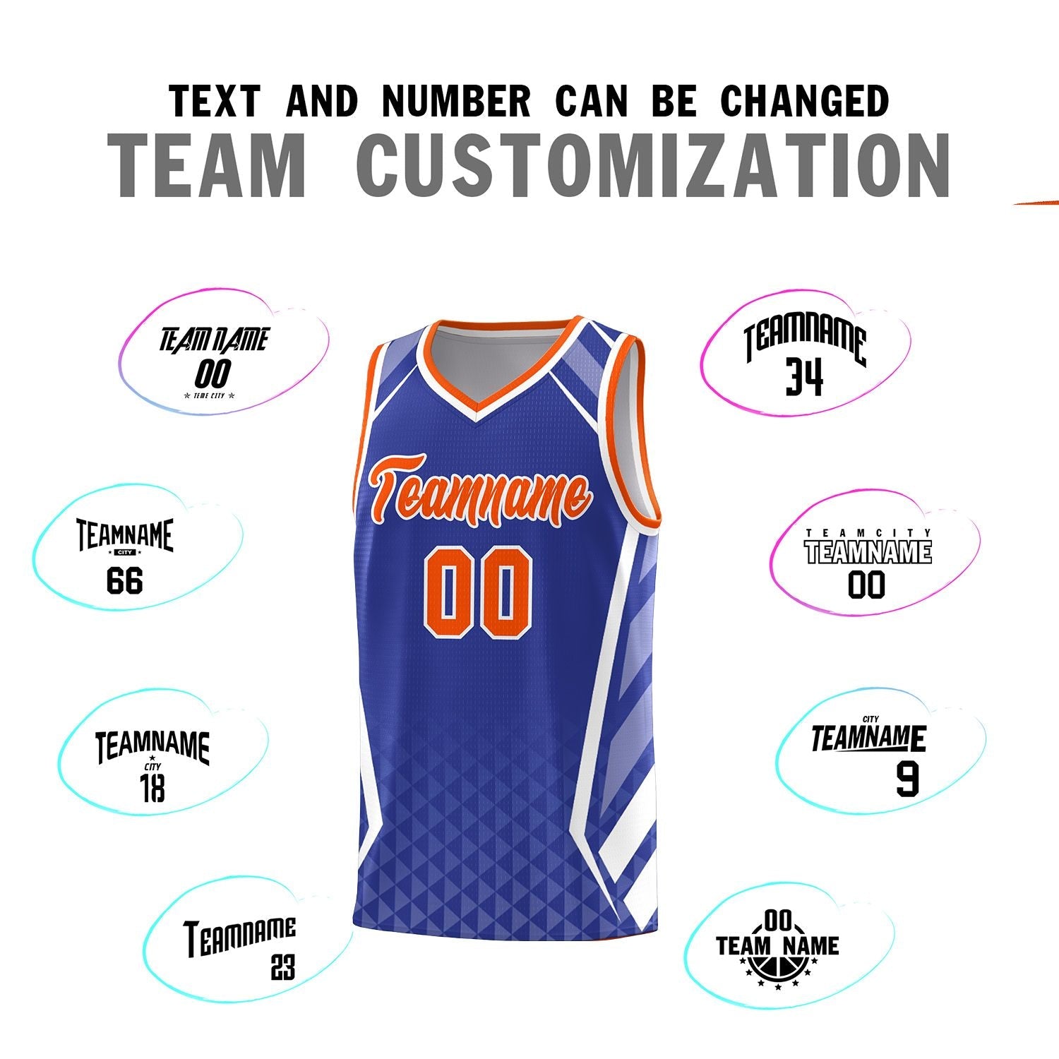 Custom Royal Orange Diamond Pattern Side Slash Sports Uniform Basketball Jersey