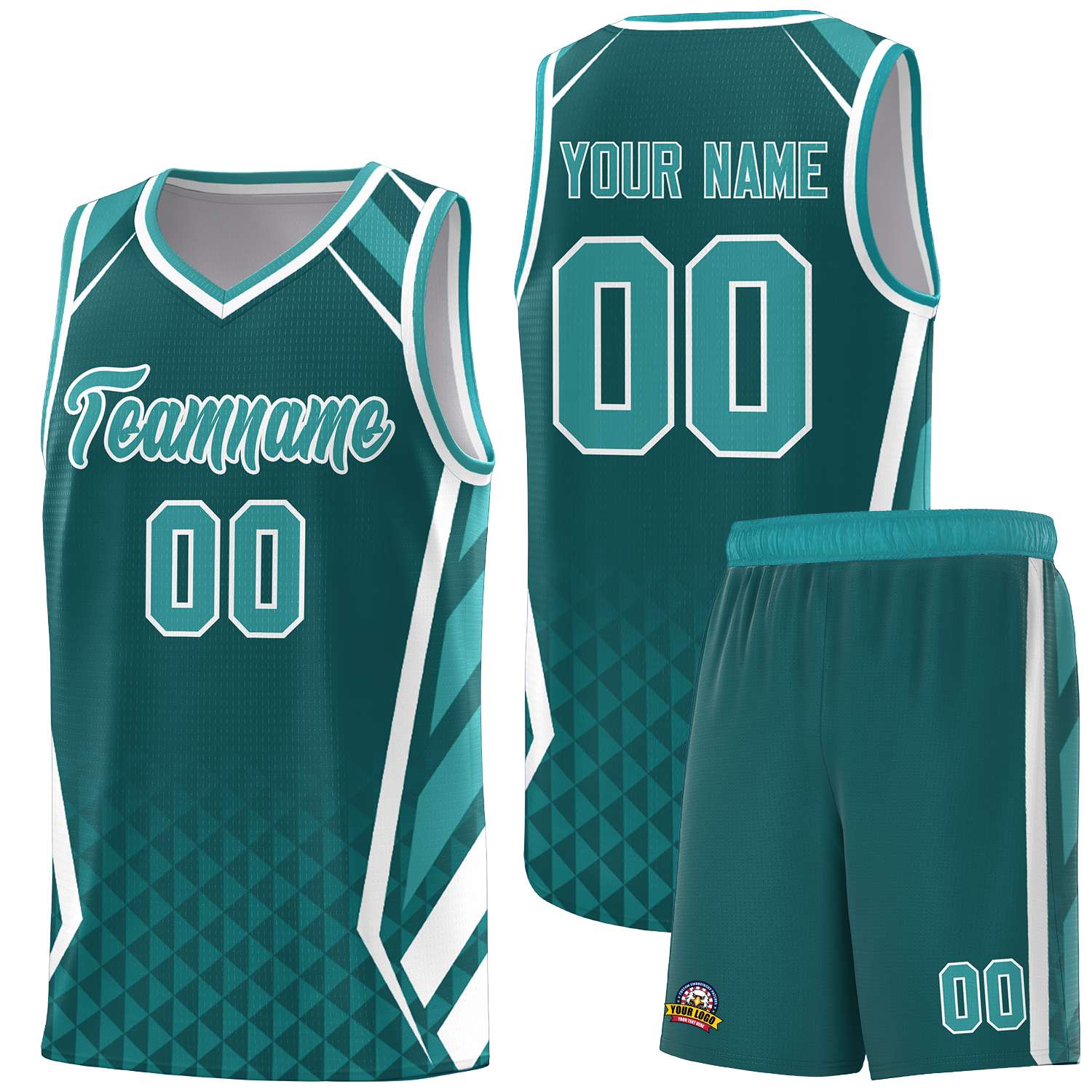 Custom Aqua White Diamond Pattern Side Slash Sports Uniform Basketball Jersey