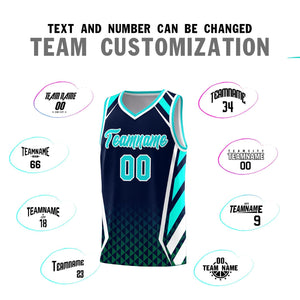 Custom Navy Sky Blue Diamond Pattern Side Slash Sports Uniform Basketball Jersey