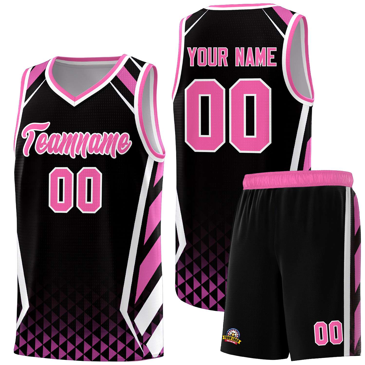 Custom Black Pink Diamond Pattern Side Slash Sports Uniform Basketball Jersey