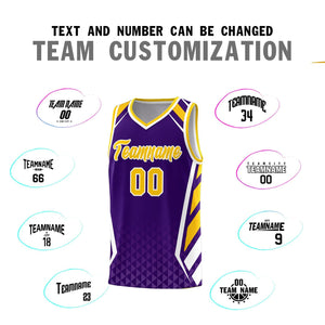 Custom Purple Gold Diamond Pattern Side Slash Sports Uniform Basketball Jersey