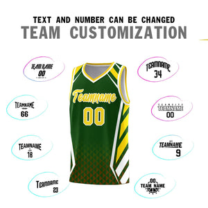 Custom Green Gold Diamond Pattern Side Slash Sports Uniform Basketball Jersey