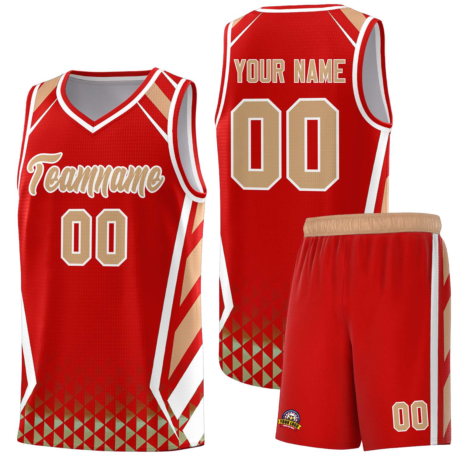 Custom Red Old Gold Diamond Pattern Side Slash Sports Uniform Basketball Jersey