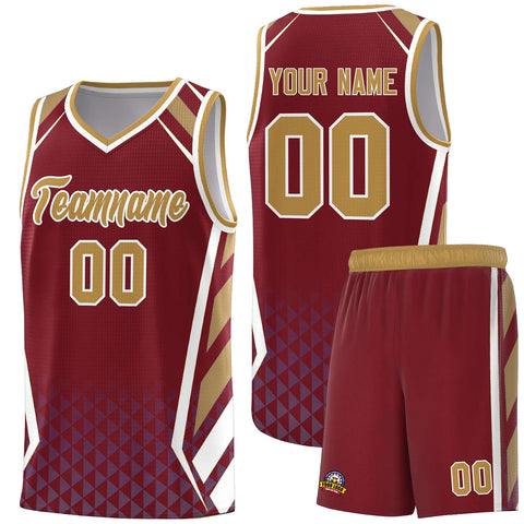 Custom Crimson Old Gold Diamond Pattern Side Slash Sports Uniform Basketball Jersey