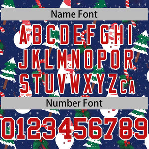 Custom Blue Red-White Christmas Graffiti Pattern Authentic Baseball Jersey