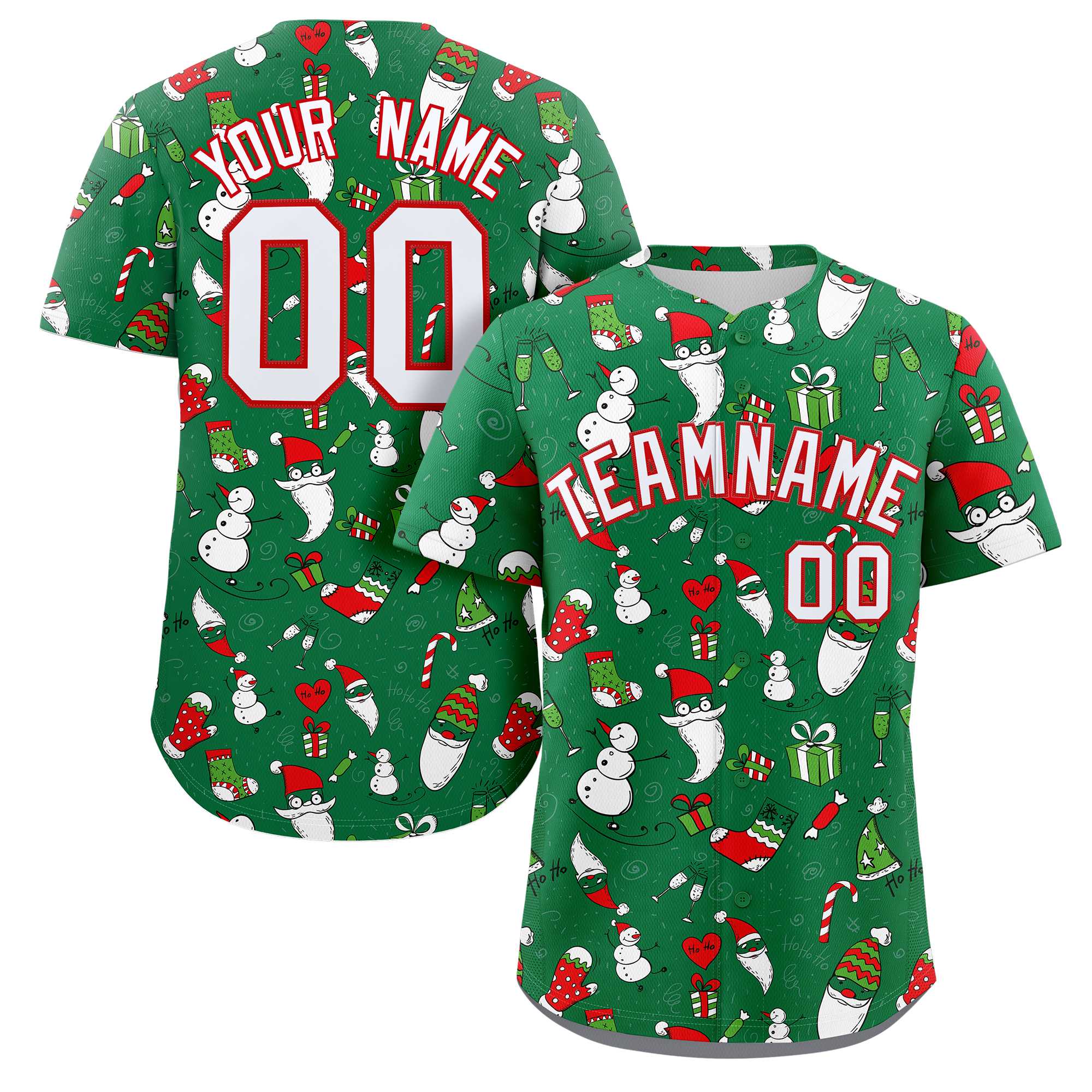 Custom Green White-Red Christmas Graffiti Pattern Authentic Baseball Jersey