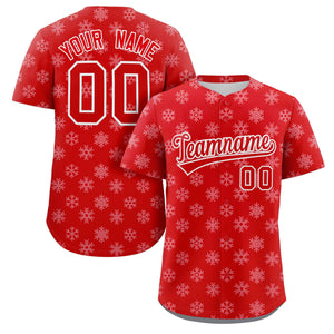 Custom Red White Christmas Graffiti Pattern Authentic Baseball Jersey