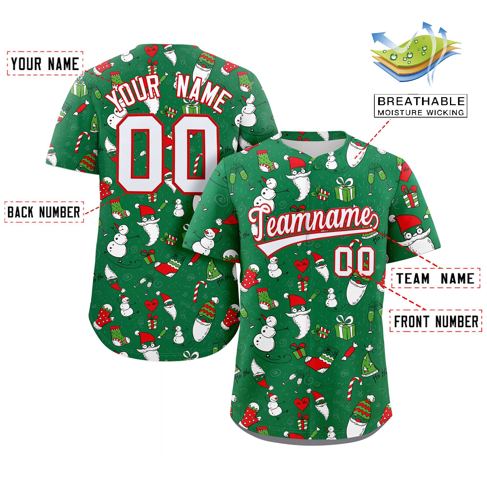 Custom Green White-Red Christmas Graffiti Pattern Authentic Baseball Jersey