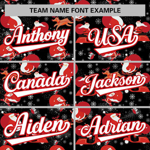 Custom Black White-Red Christmas Graffiti Pattern Authentic Baseball Jersey