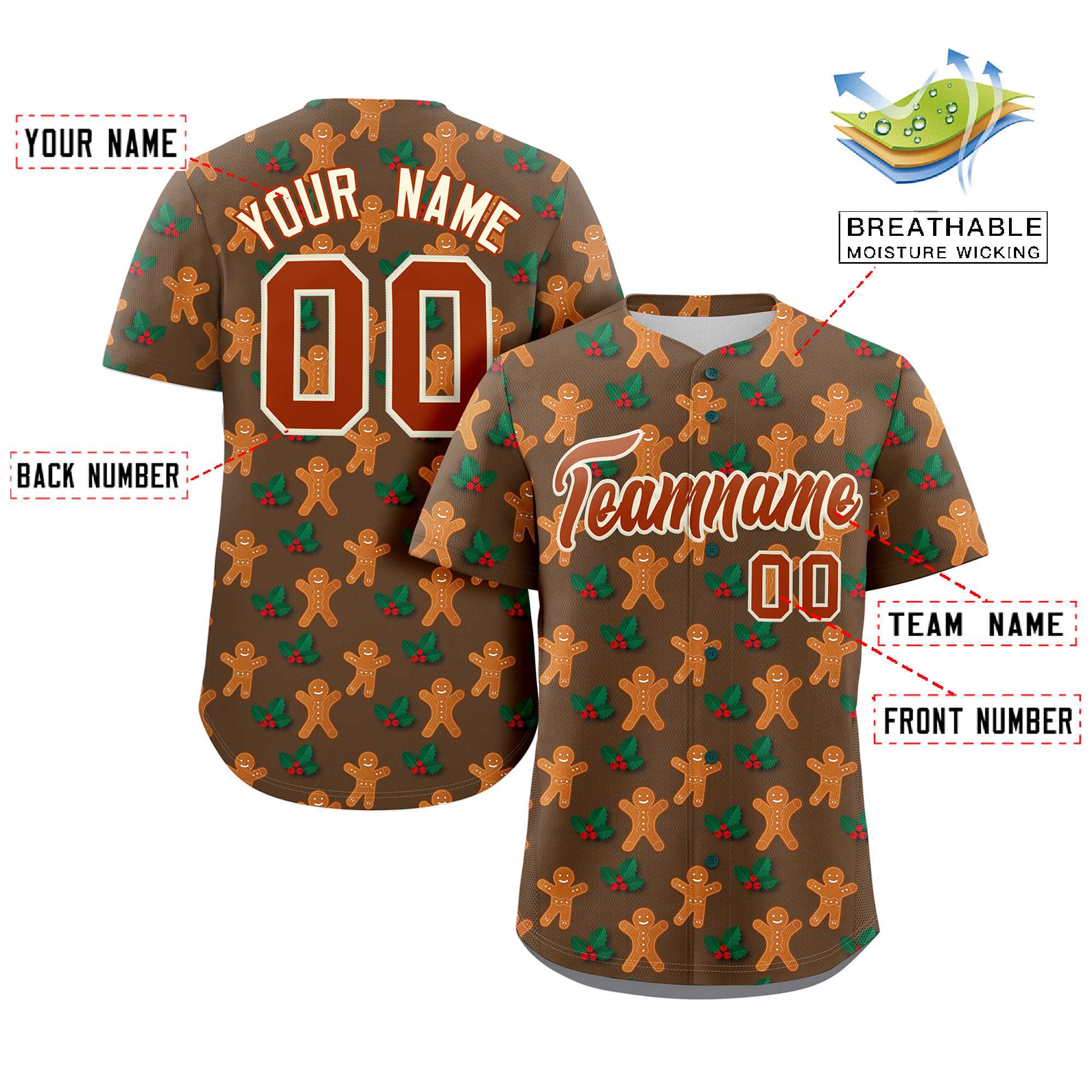 Custom Brown White Christmas Graffiti Pattern Authentic Baseball Jersey