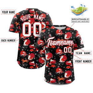 Custom Black White-Red Christmas Graffiti Pattern Authentic Baseball Jersey