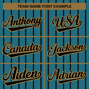 Custom Aqua Old Gold-Black Stripe Fashion Design Full Button Authentic Baseball Jersey