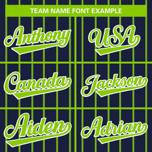 Custom Navy Neon Green Stripe Fashion Design Full Button Authentic Baseball Jersey