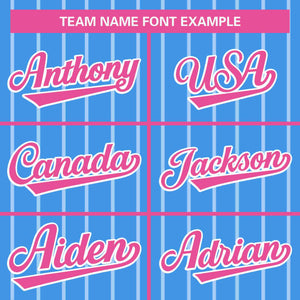 Custom Powder Blue Pink-White Stripe Fashion Design Full Button Authentic Baseball Jersey