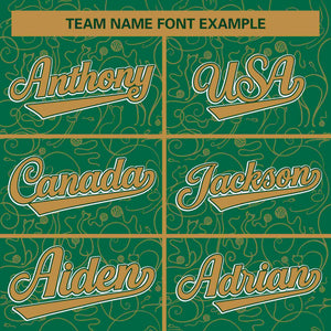 Custom Kelly Green Old Gold Line Art Graffiti Pattern Design Authentic Baseball Jersey