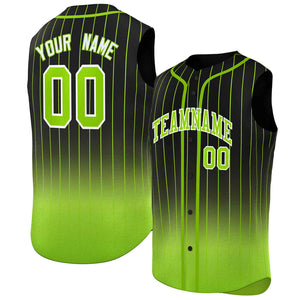 Custom Black Neon Green Gradient stripe Fashion Authentic Sleeveless Baseball Jersey