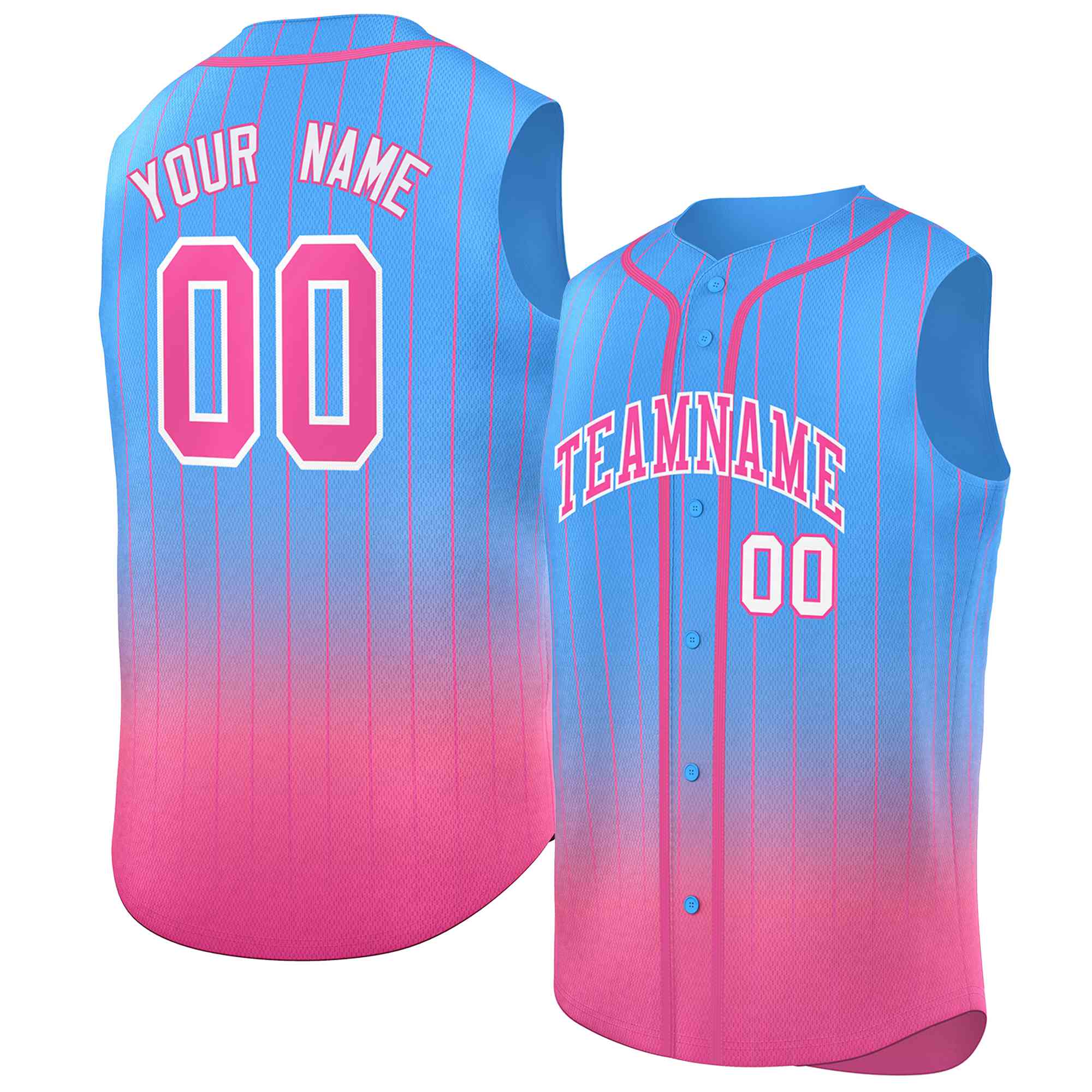 Custom Powder Blue Pink Gradient stripe Fashion Authentic Sleeveless Baseball Jersey