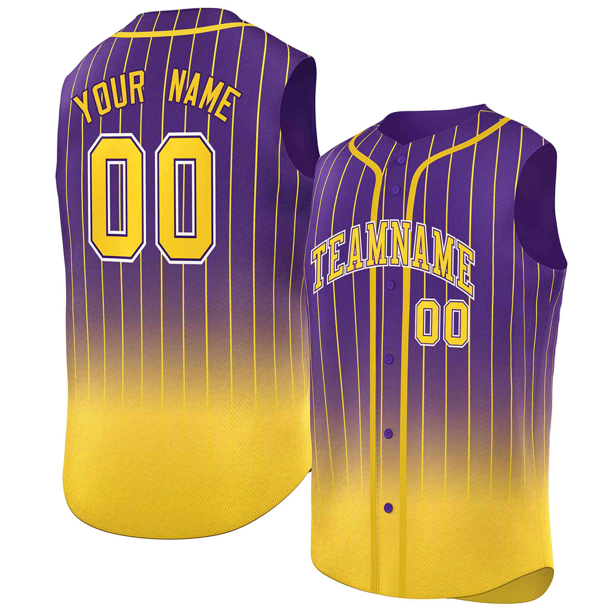 Maillot de baseball sans manches, personnalisé, violet, jaune, dégradé, mode, authentique, à la mode