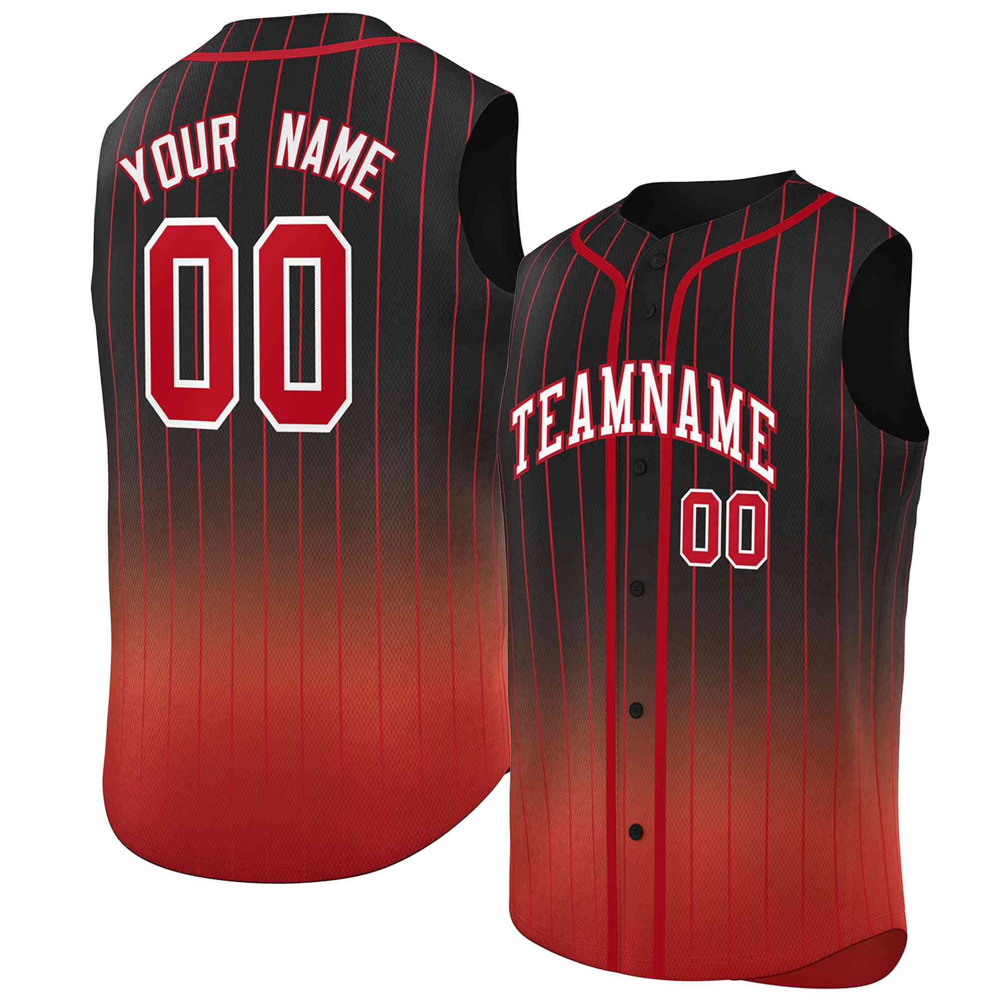 Custom Black Red Gradient stripe Fashion Authentic Sleeveless Baseball Jersey