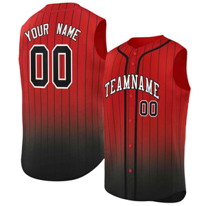 Maillot de baseball sans manches, personnalisé, à rayures dégradées, rouge et noir, à la mode, authentique, personnalisé