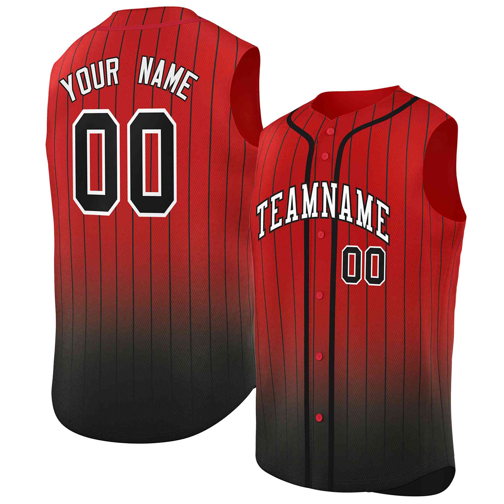 Custom Red Black Gradient stripe Fashion Authentic Sleeveless Baseball Jersey