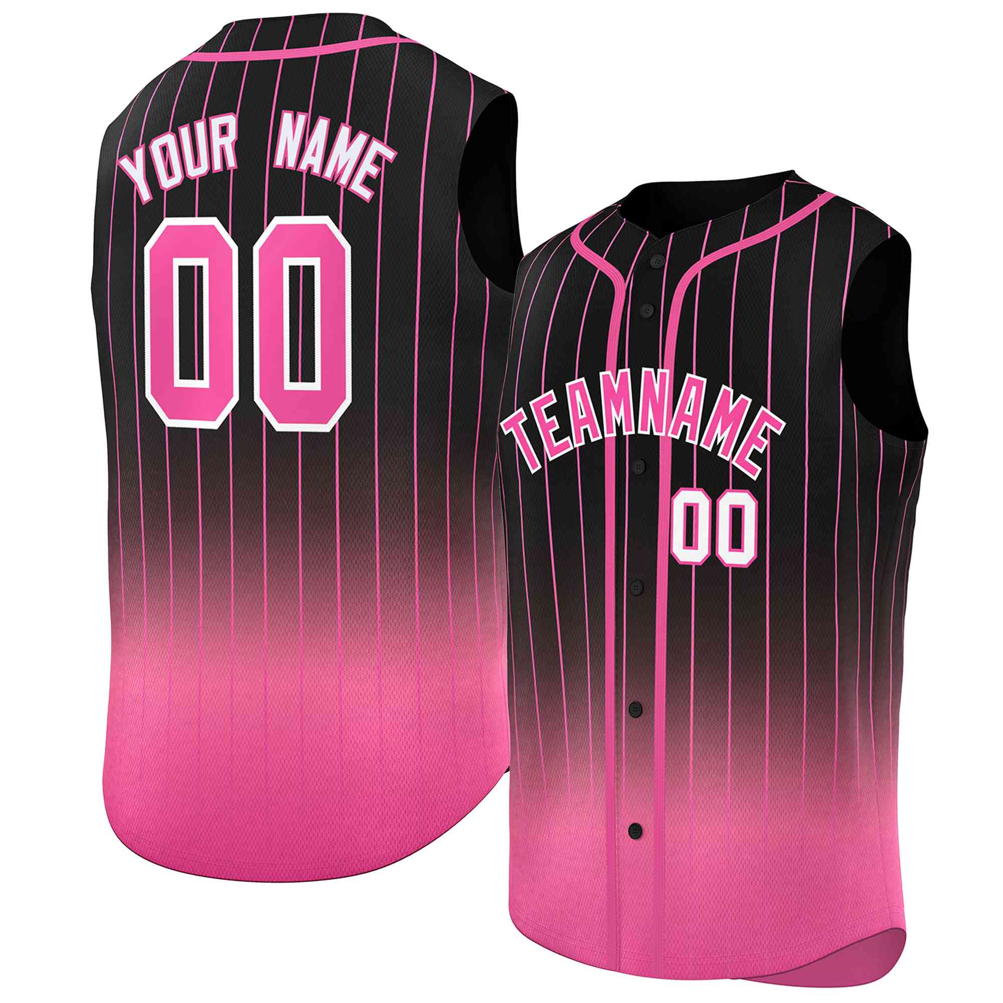 Maillot de baseball sans manches, personnalisé, à rayures dégradées, noir et rose, à la mode, authentique