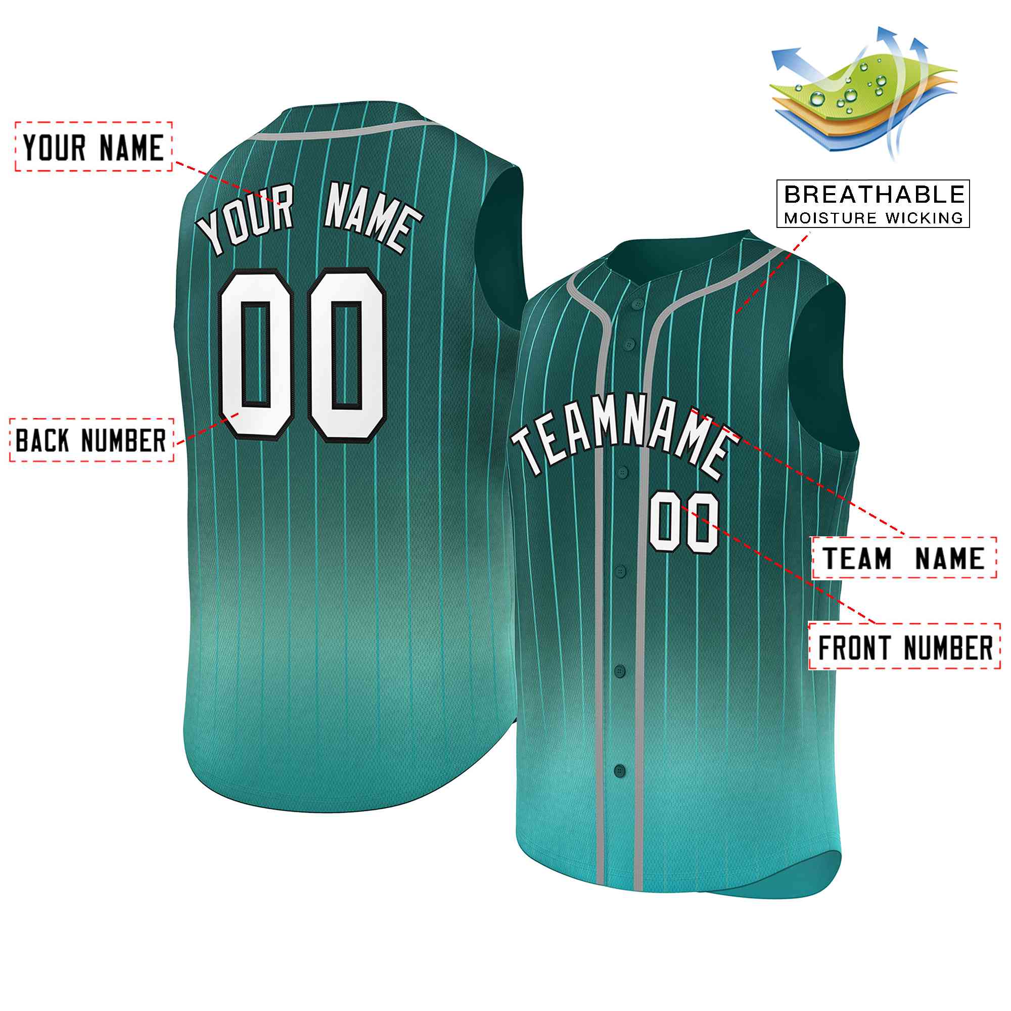 Custom Aqua Light Green Gradient stripe Fashion Authentic Sleeveless Baseball Jersey