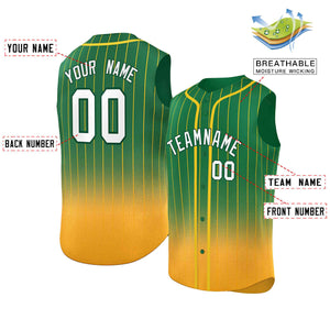 Custom Kelly Green Yellow Gradient stripe Fashion Authentic Sleeveless Baseball Jersey