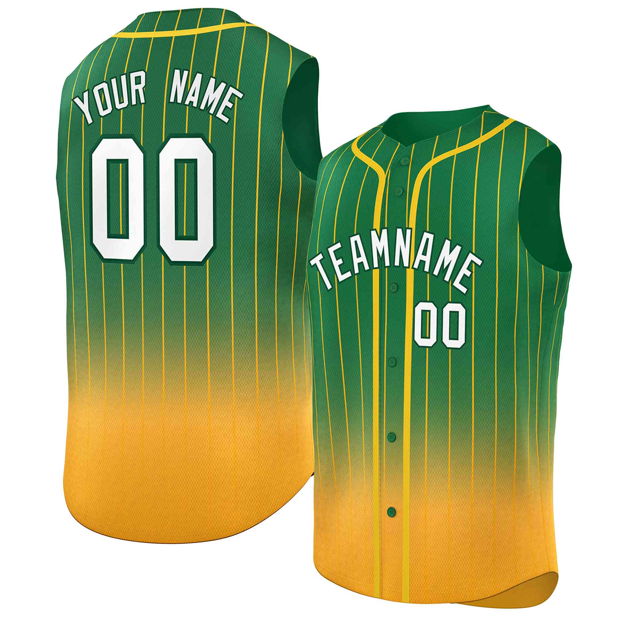 Custom Kelly Green Yellow Gradient stripe Fashion Authentic Sleeveless Baseball Jersey