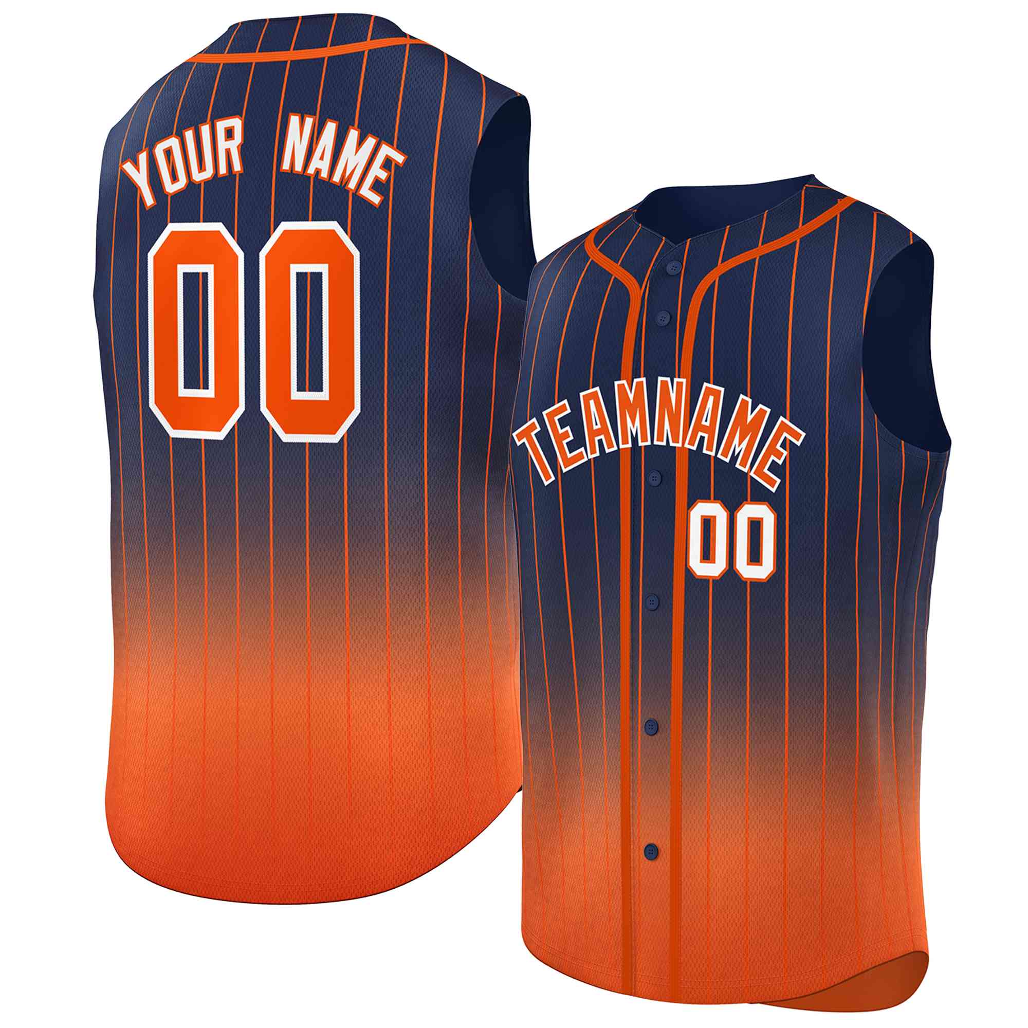 Custom Navy Orange Gradient stripe Fashion Authentic Sleeveless Baseball Jersey