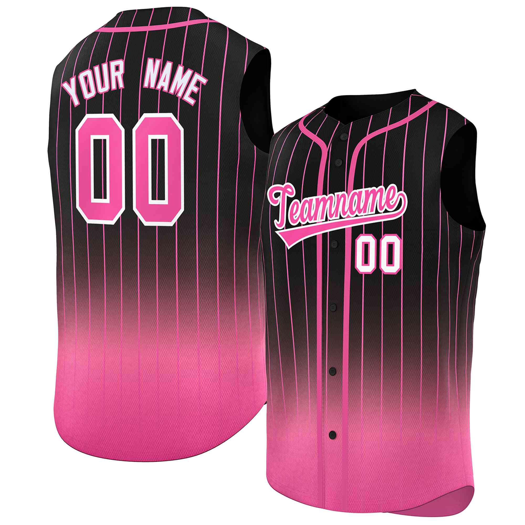 Maillot de baseball sans manches, personnalisé, à rayures dégradées, noir et rose, à la mode, authentique