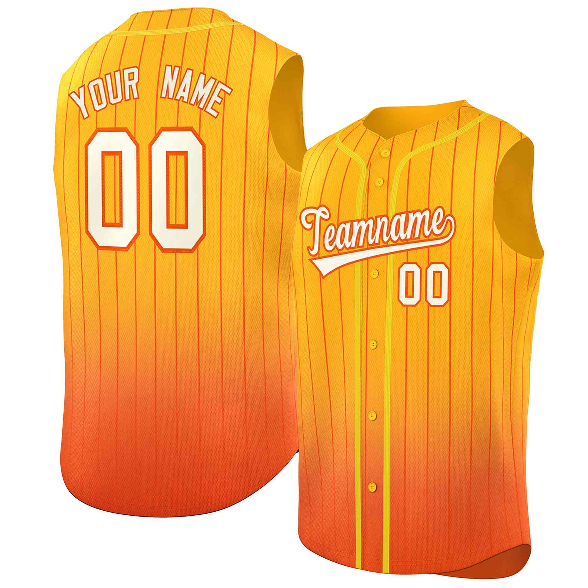 Maillot de baseball sans manches, personnalisé, jaune, Orange, dégradé, mode, authentique, à la mode