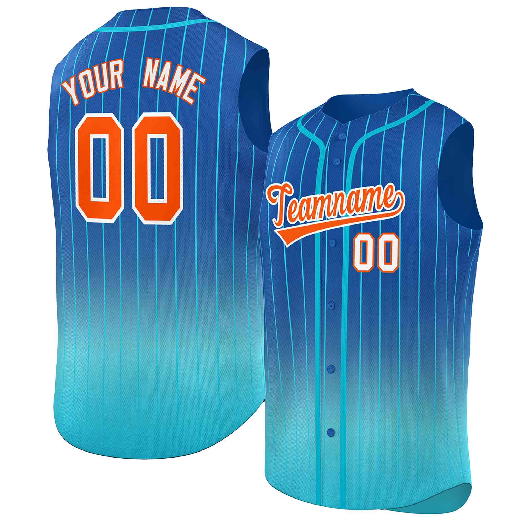 Custom Royal Sky Blue Gradient stripe Fashion Authentic Sleeveless Baseball Jersey