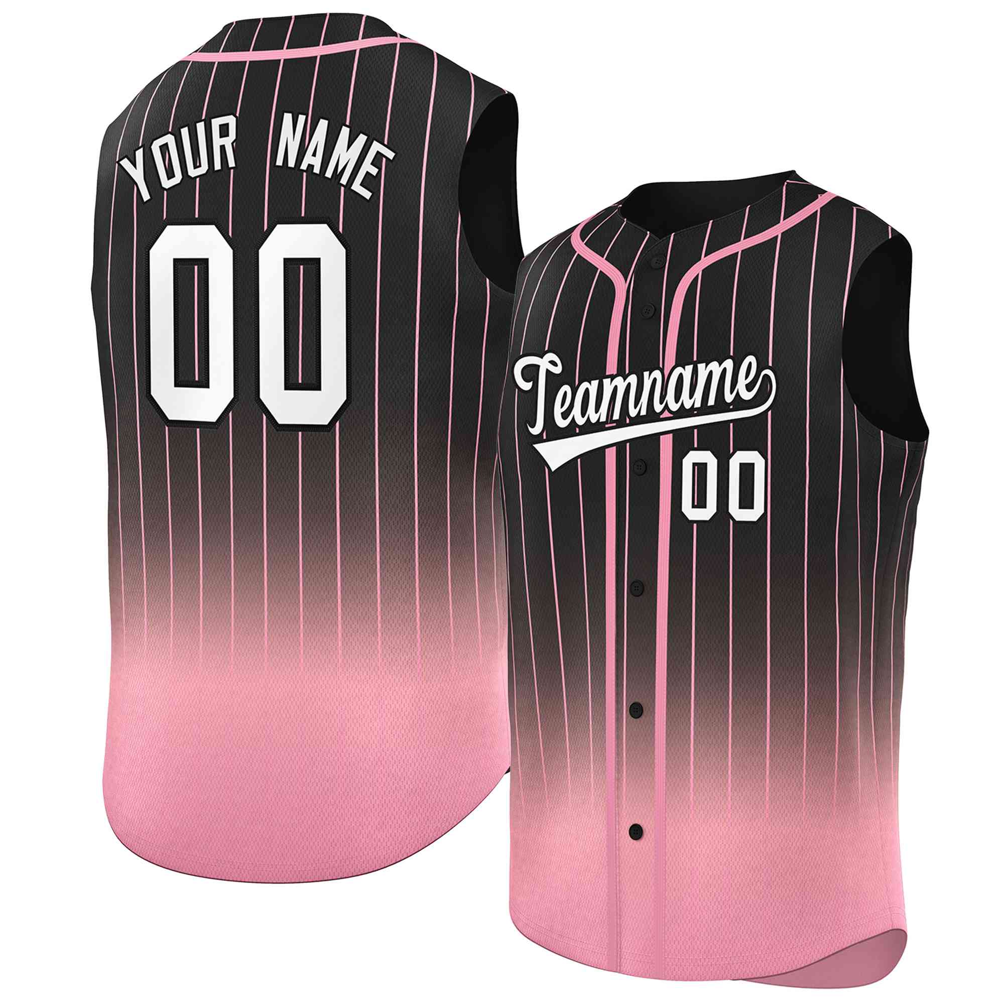 Maillot de baseball sans manches, personnalisé, à rayures dégradées, noir et rose, à la mode, authentique