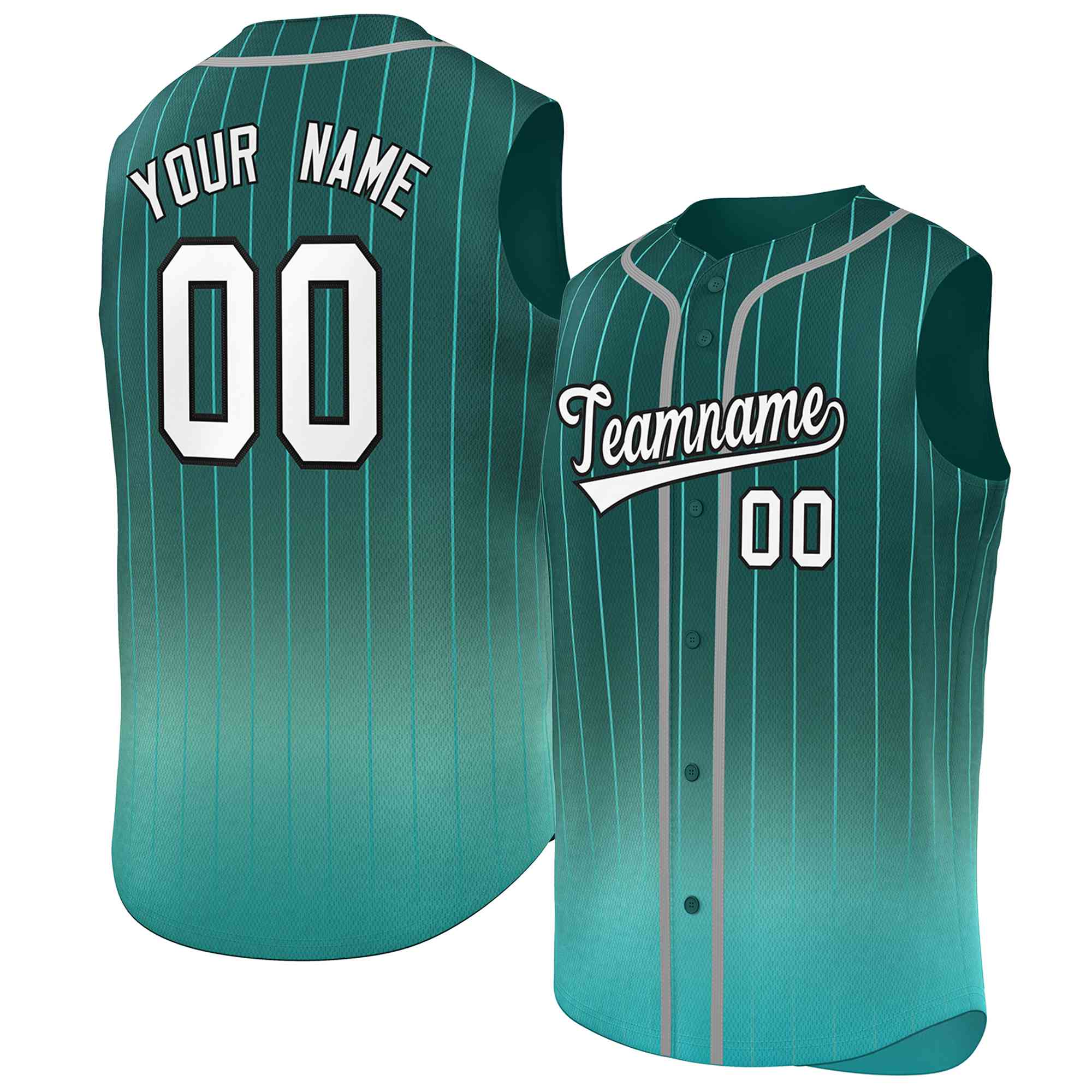 Custom Aqua Light Green Gradient stripe Fashion Authentic Sleeveless Baseball Jersey