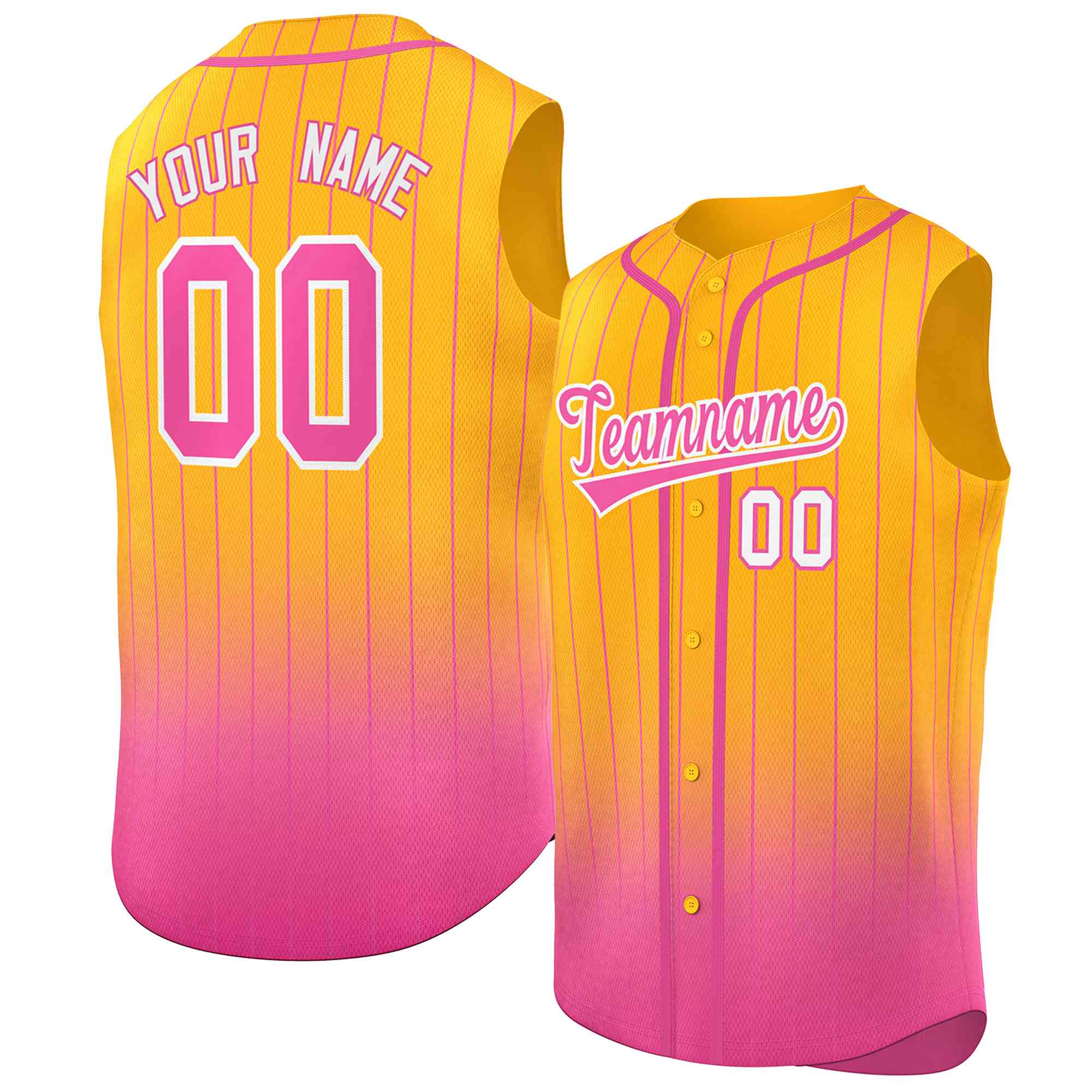 Custom Yellow Pink Gradient stripe Fashion Authentic Sleeveless Baseball Jersey