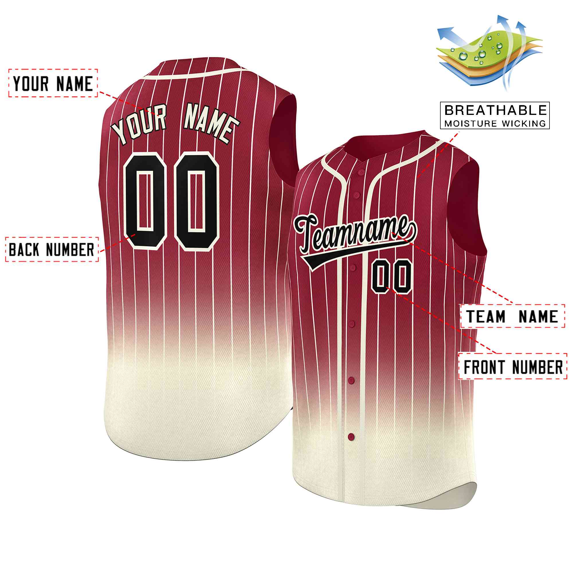 Custom Crimson Cream Gradient stripe Fashion Authentic Sleeveless Baseball Jersey